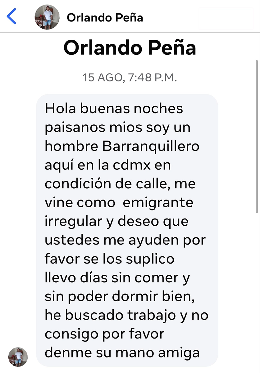 Orlando Peña pidiendo ayuda